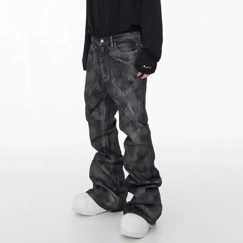 "Waxed Flared Jeans"